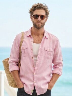 Ocean Coast 100 Linen Pink Button Down Shirt XXL Beach Resort Casual